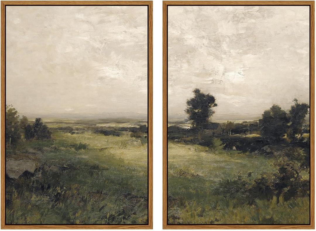 InSimSea 2 Pcs Framed Wall Art Vintage Decor, Rural Landscapes Painting Above Bed Wall Decor, Canvas Prints, Living Room,Bedroom,Office Retro Country Decorations, 16"x24", Set of 2 (Housatonic Valley)
