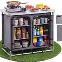 VEVOR Camping Storage Cabinet, Outdoor Portable Aluminum Lightweight Table, Quick Set-up Compact Kitchen Cook Station, with 6 Shelves and Carry Bag, for Picnic, BBQ, Party, Camping, RV Traveling, 37.8 x 18.9 x 31.1 inch
