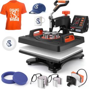 PioneerWorks Heat Press Machine 12 X 15 inch 6 in 1, 360 Swing Away Shirt Printing Heat Transfer Machine, Digital Industrial-Quality Shirt Pressing Machine for Shirt, Hat, Mug, Plate (Orange)