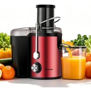 Panana Centrifugal Juicer Extractor with Wide Mouth 3 Feed Chute for Fruit Vegetable, Easy to Clean, Stainless Steel, BPA-free (Red)