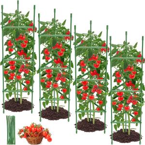 4PCS Tomato Cages for Garden, Tomato Trellis for Raised Garden Bed, 51.2" Tall Tomato Cage Plant Support for Pots, Gardening Supplies Trellis for Climbing Plants (High: 51.2 Inch)