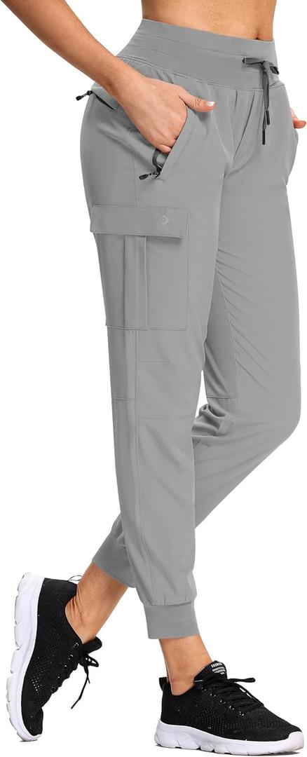 Womens Hiking Pants Lightweight Joggers High Waist Quick Dry Travel Zipper Pockets Athletic UPF 50+, US XL
