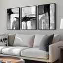 Framed Black White Gray Abstract Wall Art, 3 Piece Canvas Prints 16x24 In, Size: 16" W x 24" H x 3Pcs