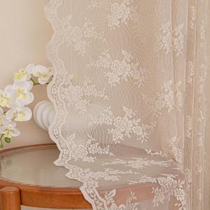 MEETSKY Beige Lace Curtains 84 Inches Long, Lace Sheer Curtains for Bedroom, Floral Patterned Vintage Light Filtering Curtains for Girls Room Princess Room, Lace Drapes 2 Panels, Each Panel 50W x 84L