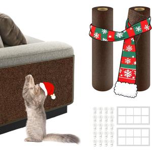 2Pack Total 78.7"x15.8" Cat Scratch Mat for Cat Couch Furniture and Wall Protector | Trimmable Self-Adhesive Carpet Climb Cat Scratcher for Covering Cat Tower and Replacement Pads (Brown)