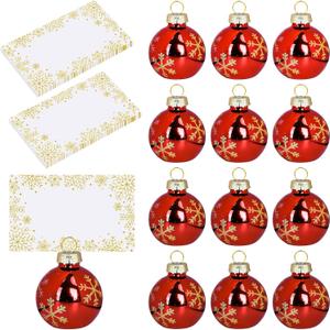 Whaline 12 Packs Christmas Gold Snowflake Ornament Place Card Holders with Name Cards Xmas Red Ball Seat Label Card Holders for Winter Wedding Holiday Table Sign