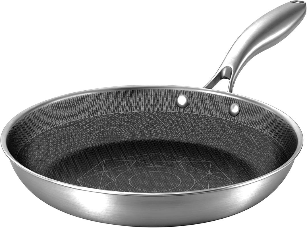 COOKER KING 10 Inch Frying Pan Nonstick,Stainless Steel Tri-Ply Skillet
