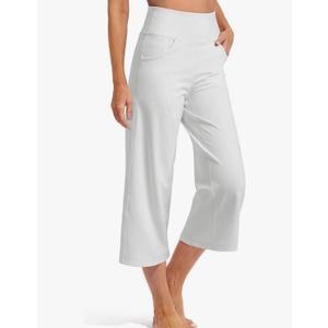 Promover Capri Pants for Women Wide Leg Yoga Cropped Pants with Pockets Loose Casual Summer Pants,S