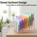 Simmer Stone 2 Pcs Incline File Sorter, 7 Slot Magazine Holder for Letter, Document, Folder and Book, Metal Desktop Organizer Rack for Home, School and Office (2-rose gold)