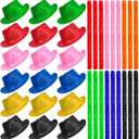 48 Pcs Neon Gangster Hat Party Supplies 24 Neon Gangster Hat 24 Feather Boas Bulk for Halloween Carnival Glow Party