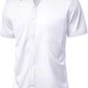 J.VER Mens Short Sleeve Dress Shirts Solid Wrinkle Free Casual Button Down Shirt with Pocket (White, XL)