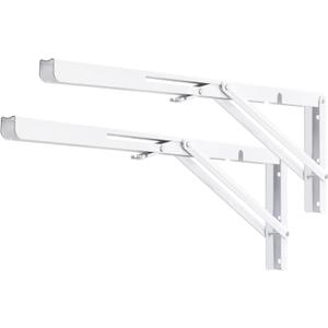 YUMORE White Folding Shelf Brackets, 20 Inch Heavy Duty L Bracket, DIY Collapsible Shelf Bracket for Workbench Folding Table Hinge, Max Load: 330lb, 2 Pack