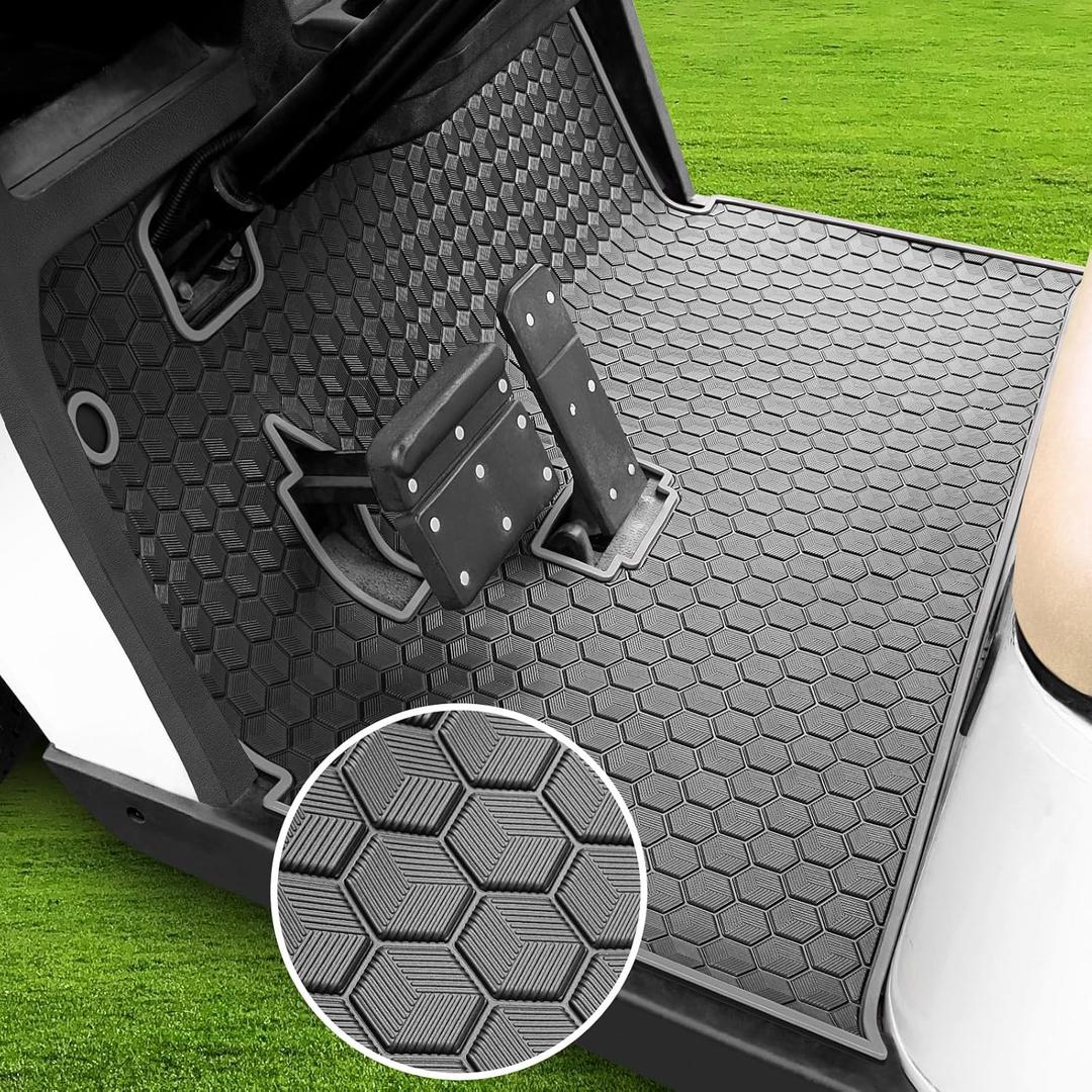 Golf Cart EZGO TXT (1994+) Floor Mat Upgraded Non-Slip Improved Full Coverage Liner Mats Unique with 8mm Thickness Rubber for EX1 (2020), Valor, Cushman Workhorse, Express S4 (Gray Trim)