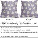 Farmhouse Cotton Linen Pillowcases - Cute Ghost 18x18 Inch Purple And White Spooky Throw Pillow Covers Set of 2 For Halloween Home And Outdoor Decor