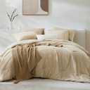 WRENSONGE Queen Comforter Set- 7 Pieces Beige Bed in a Bag Queen with Fitted Sheet, Flat Sheet, 2 Pillow Shams, and 2 Pillowcases- Warm Bed Set for All Season