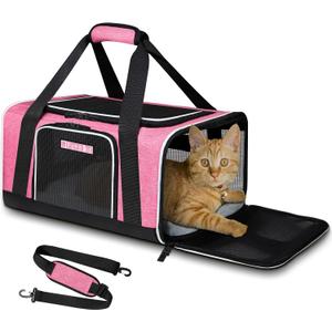 Petskd Pet Carrier 17x12x8.5 JetBlue Allegiant Airline Approved,Pet Travel Carrier Bag for Small Cats and Dogs, Soft Dog Carrier for 1-8 LBS Pets,Dog Cat Carrier with Safety Lock Zipper(Pink)