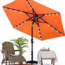 MASTERCANOPY 7.5FT 6Ribs Patio Umbrella with 32 Solar LED Lights, Outdoor Market Umbrella with Tilt & Crank, UV Protection & Fade Resistant Fabric, Easy Set-Up for Garden, Deck, Pool (Orange)