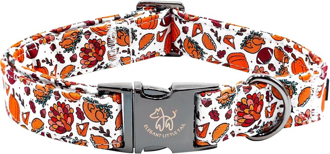 Elegant little tail Thanksgiving Dog Collar, Turkey Dog Collars Pet Pumpkin Girl Boy Puppy Cotton with Metal Buckle Adjustable Pet Collars for Large Dogs (Large (Pack of 1))