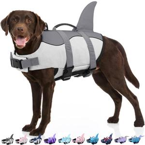 Bess Bridal Dog Life Jacket - Shark Life Vest for Swimming Boating - Reflective Lifejacket Swimsuit for Small Medium Large Dogs - High Buoyancy Lifesaver Preserver with Rescue Handle, Grey Shark XL