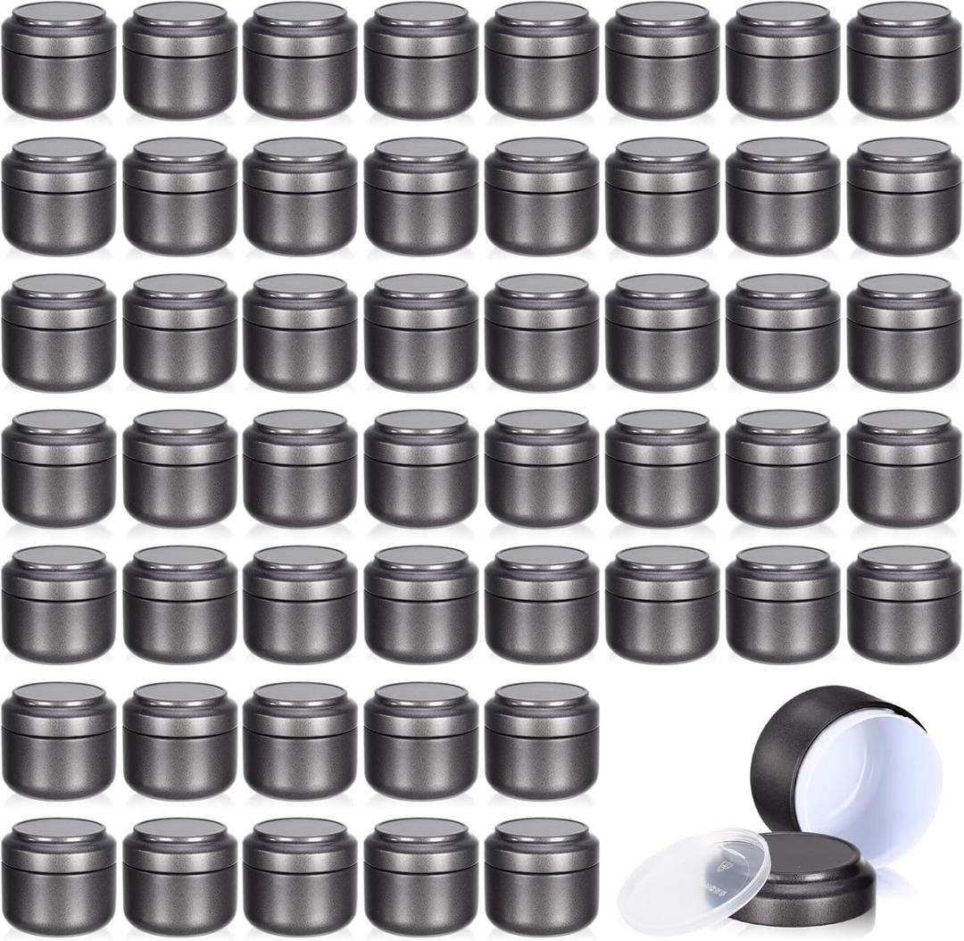 Suclain 50 Pack Small Tea Tin Canisters Bulk with Airtight Double Lids 3.4 oz Mini Leaf Tea Storage Containers Round Metal Tinplate Kitchen Teas Tin Can Box for Loose Teas Coffee Herbs Spices(Gray)