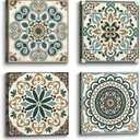 the stream design Mandala Canvas Wall Art Bedroom: Boho Flower Pattern Painting Print Picture 4 Piece Vintage Artwork for Bathroom Living Room Decor