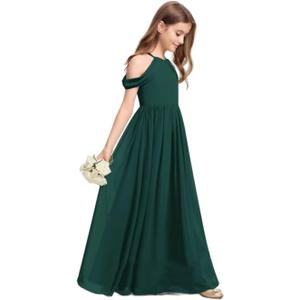 Off-Shoulder Junior Bridesmaid Dresses Long Chiffon Flower Girl Dress for Teen Girls Party Pageant Gowns Halter (Green, 16)
