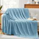 TREELY 100% Cotton Knitted Throw Blanket Couch Cover Blanket(31 x 40 Inches, Teal Blue)