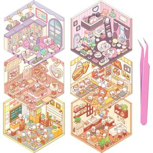 DIY 3D Sticker Scene 6 Sets of Stickers for Girls Make Your Own Mini Shop Scenes Stickers for Kids Cute Cartoon Animal Sticker for Adult Relief Stress Pass The Time