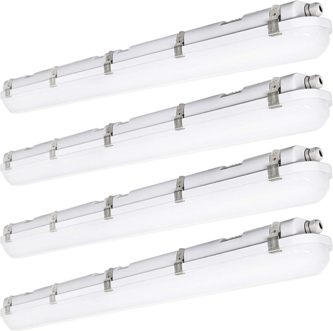 hykolity 4FT LED Vapor Tight Light, 40/50/60W Vapor Light Fixture, [2-lamp F32T8 Equiv.] 4000K/5000K/6000K CCT Selectable, 130lm/W, Waterproof Shop Lighting for Parking Carport Car Wash, 4 Pack