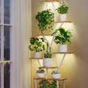 Plant Stand Indoor with Grow Lights - 64" Tall Plant Shelf Lighted Corner Plant Stands for Indoor Growing Multiple Metal 8 Tiered Large S-Shape Flower Holder Plant Rack for Home Decor Patio White