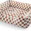 JOEJOY Dog Bed for Medium Small Dogs - Rectangle Orthopedic Dog Sofa Bed, Cute Modern Puppy Bed with Jacquard Shaggy Plush & Anti Slip Bottom, 25x21x8inches, Brown