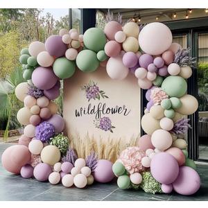 Dusty Green Purple Balloon Garland Double Stuffed Pastel Green Lavender Pink White Sand Balloon Arch Kit Light Lilac Cream Balloons for Baby Shower Birthday Wildflower Fairy Spring Wedding Party Decor