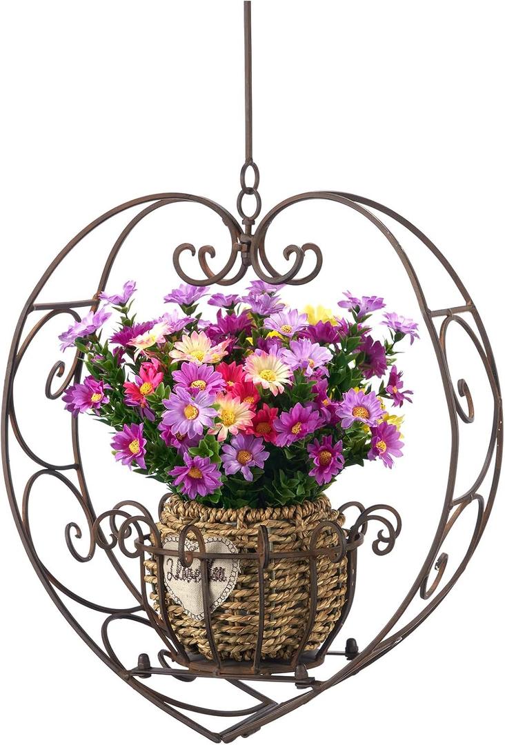 Hanging Plant Holder,Wrought Iron Heart Shape Plant Pot Holder, Indoor & Outdoor Hanging Planters Holder for Patio, Porch, Bedroom, Living Room Raw Embroidery Color