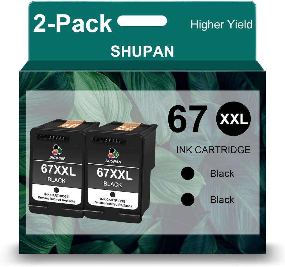 XXL 67 Black Ink Cartridges Remanufactured for HP 67XXL 67 Ink for DeskJet 2855e 2700 2700e 2710e DeskJet Plus 4122 4132 Envy Pro 6455 6458 Printer (2 Black)