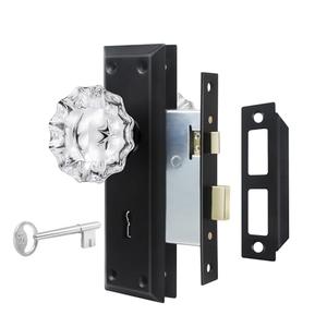 newliplace Upgraded Mortise Lock Set for Interior Door, Matte Black Vintage Style Crystal Glass Door Knobs with Lock and Skeleton Key, Old Style Door Knobs Reversible for Left & Right Handed Door, Interior Mortise, Matte Black