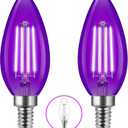 E12 Candelabra LED Purple Light Bulbs for Christmas, C35 LED 4W Equivalent 40W, UVA E12 Base Colored Lights for Halloween, Party Decoration, Indoor&Outdoor, Home Lighting, Non-Dimmable, 2 Pack
