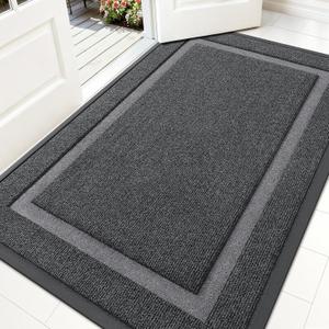 OLANLY Front Door Mat Indoor Outdoor Entrance, Waterproof All-Season, All-Weather Doormat, Sturdy Natural Rubber, Fade Resistant, Low Profile, Easy Clean Patio Porch Entryway Mat, 59x35, Grey