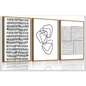 OIQArtOIQ 3 Piece Large Abstract Canvas Wall Art For Living Room Black and White Lines Geometric Framed Wall Art Mid Century Modern Minimalist Art Prints Artwork For Bedroom Office Dining Room 16x24 in
