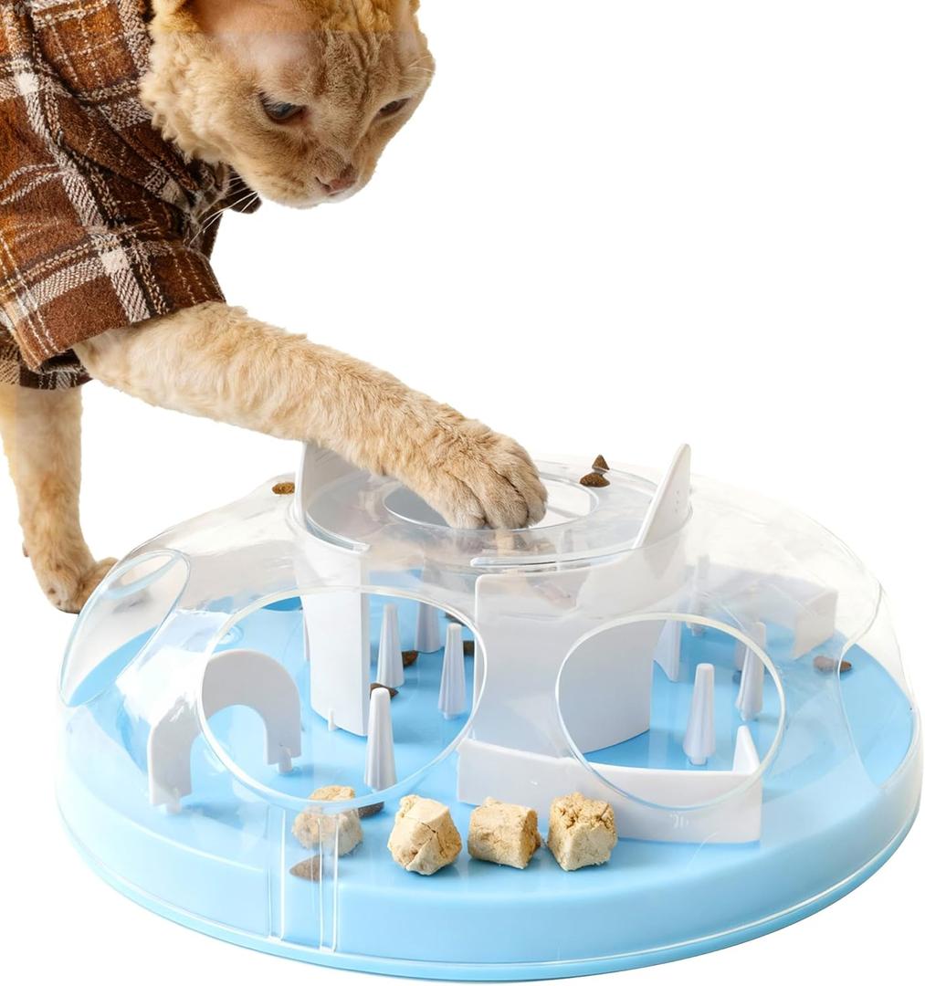 Pet Prime Cat Puzzle Feeder Interactive Enrichment Toys for Indoor Cats Slow Feeder Food Treat Puzzle Cat Stimulation Toys Blue