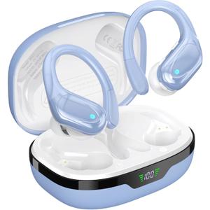 Wireless Earbuds, Sports Bluetooth Headphones, 80Hrs Playtime Ear Buds with LED Power Display, Noise Canceling Headset, IPX7 Waterproof Earphones for Workout/Running (Blue)