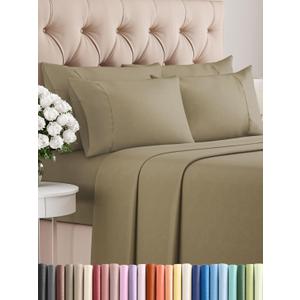 CGK Linens Queen 6 Piece Sheet Set - Cooling Sheets for Hot Sleepers - Hotel Luxury Bedding Set with 8-16 Inch Deep Pockets - 1 Flat & 1 Fitted & 4 Pillowcases - Soft, Easy Care & Wrinkle Free - Khaki