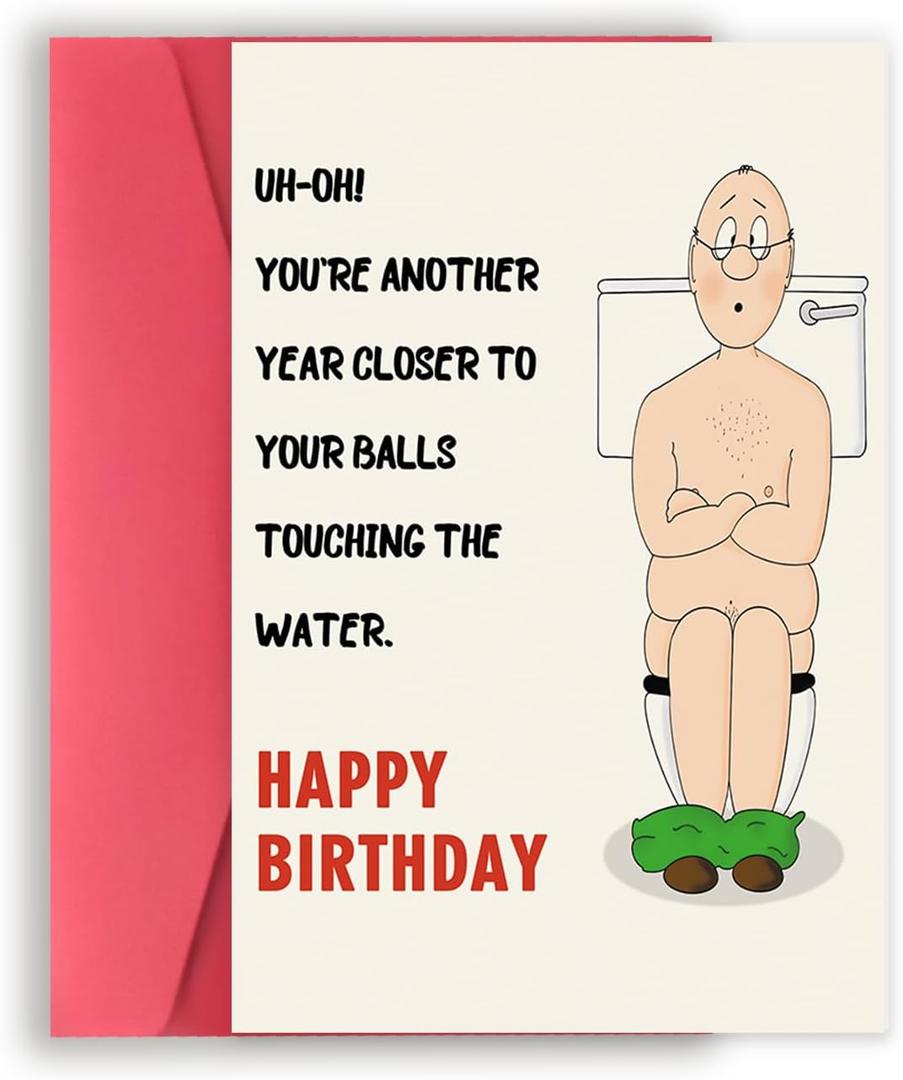 2 x Missonemi Funny Birthday Card for Men, Humorous Bithday Gifts Card for Him, Boyfriend Husband Birthday Card, Birthday Card for Dad - YOU'RE ANOTHERYEAR CLOSER TOYOUR BALLS TOUCHING THEWATER