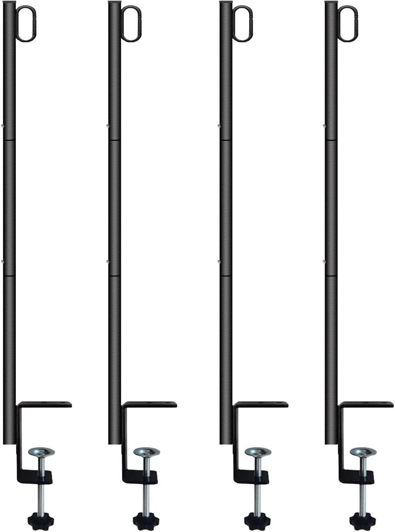 Deck String Light Poles 4 Pack 41" for Garden Backyard Deck Fence Railing EavesHanging Bird Feeders, Lanterns, Wind Chimes, Flower and Plant Baskets (4)