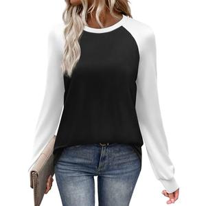 WIHOLL Womens Tops Raglan Long Sleeve Shirts for Women Color Block Casual Tops Early Fall Fashion Clothes School Outfits for Teachers Basic Tees Winter Clothing Fall Outfits for Women 2025 Black 2XL