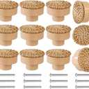 12 Pack Boho Rattan Dresser Knobs Handmade Wooden Drawer Knobs Durable Beech Wood Drawer Pulls, with 24 Screws Wicker Woven Pulls for Cabinets, Furniture