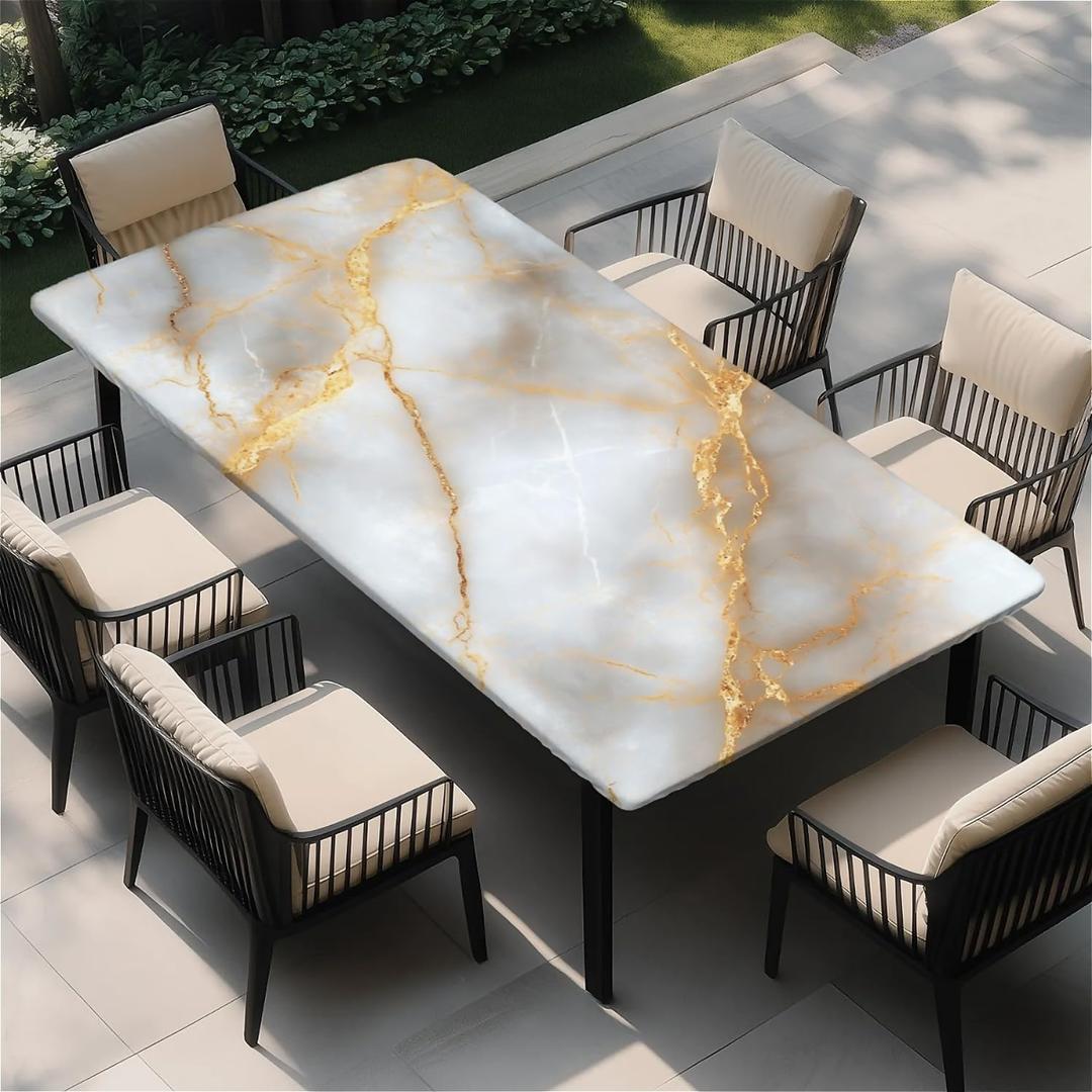 Rectangle Table Cloth, Elastic Waterproof Fitted Tablecloths Fits Rectangle 6ft Tables for Camping, Indoor and Outdoor, 24"x48", Marble