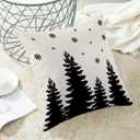 2 x CXMEIFLY Christmas Pillow Covers 16x16 Inch Set of 2 Cream Black Christmas Tree Snowflakes Decor Throw Pillows Winter Xmas Holiday Outdoor Cushion Cases for Couch Bed Decorations