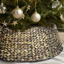 6-Piece Rattan Christmas Tree Collar - 33" Rustic Farmhouse Tree Skirt- Xmas Tree Base Cover for Christmas Decoration- Woven Holiday Tree Ring Accessory for Home, Living Room (Black Wash, 33 in)