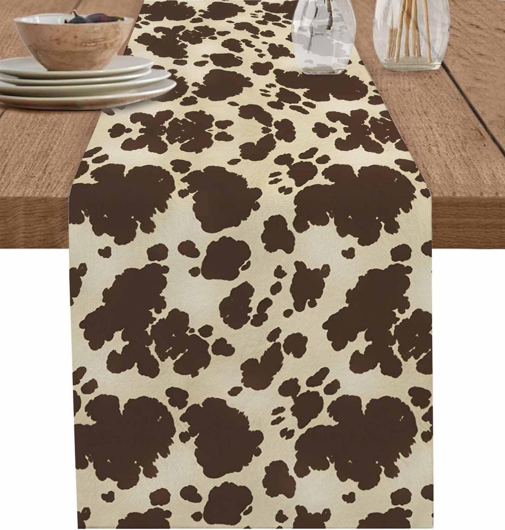 Brown Animal Print Table Runner Cotton Linen 72 Inch Holiday Dresser Scarves, Vintage Wild Animals Skin Texture Tablerunner for Kitchen Coffee Dining Bedroom Living Room Dinner Scarf Décor 13''x72''