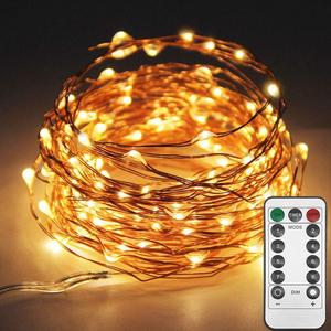 Twinkle Star 33ft 100LED Copper Wire String Lights Fairy String Lights 8 Modes USB Powered with Remote Control for Wedding Party Home Christmas Decoration, Warm White
